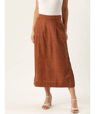 brown printed cotton a-line skirt 1