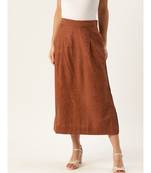 brown printed cotton a-line skirt