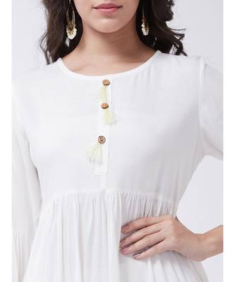 Cream Printed Viscose Straight Kurti Set 5