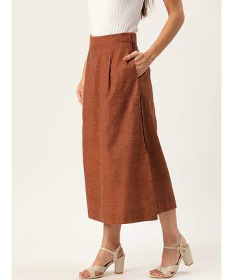 brown printed cotton a-line skirt 3
