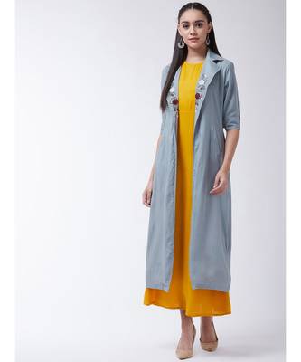 Yellow Printed Viscose Straight Kurti Set 1