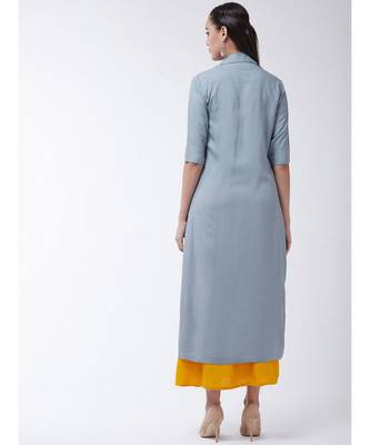 Yellow Printed Viscose Straight Kurti Set 2