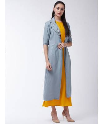 Yellow Printed Viscose Straight Kurti Set 4