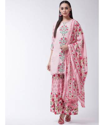 Pink Printed Viscose Straight Kurti Set 1