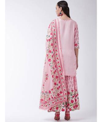 Pink Printed Viscose Straight Kurti Set 2