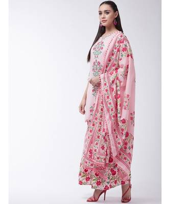 Pink Printed Viscose Straight Kurti Set 3