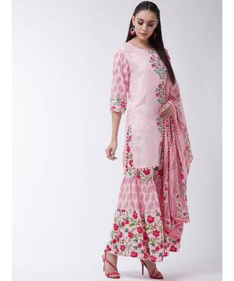 Pink Printed Viscose Straight Kurti Set 4