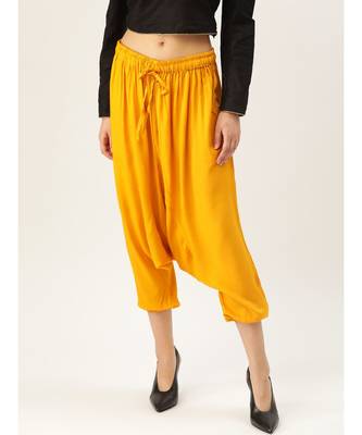 yellow plain cotton relaxed fit trouser pant 1