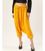 yellow plain cotton relaxed fit trouser pant