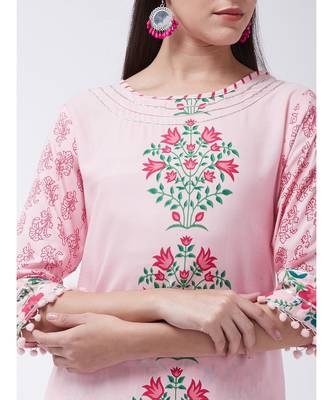 Pink Printed Viscose Straight Kurti Set 5