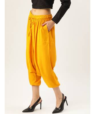 yellow plain cotton relaxed fit trouser pant 3