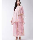 Pink Printed Viscose A-Line Kurti Set