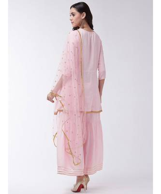 Pink Printed Viscose A-Line Kurti Set 2