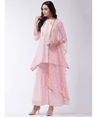 Pink Printed Viscose A-Line Kurti Set 3