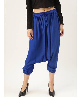 blue plain cotton relaxed fit trouser pant 1