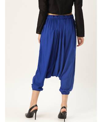 blue plain cotton relaxed fit trouser pant 2