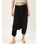 black plain cotton relaxed fit trouser pant