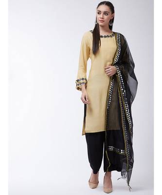Beige Printed Viscose Straight Kurti Set 1