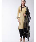 Beige Printed Viscose Straight Kurti Set