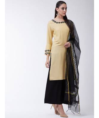 Beige Printed Viscose Straight Kurti Set 4