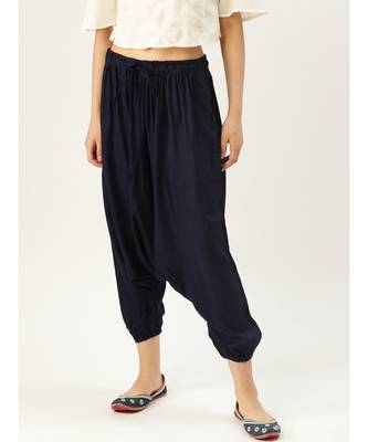 navy plain cotton relaxed fit trouser pant 1