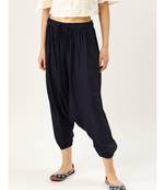 navy plain cotton relaxed fit trouser pant