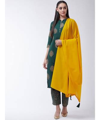 Green Printed Cotton Straight Kurti Set 1