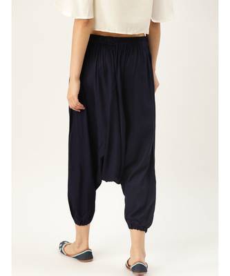 navy plain cotton relaxed fit trouser pant 2
