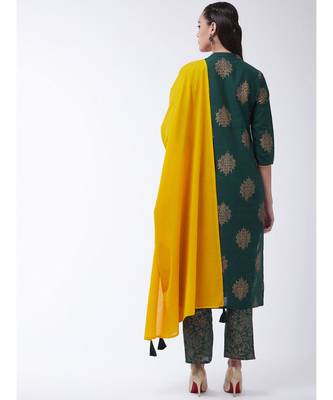 Green Printed Cotton Straight Kurti Set 2