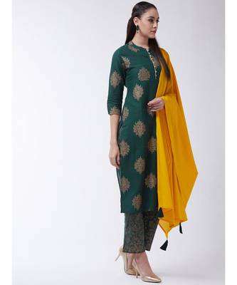 Green Printed Cotton Straight Kurti Set 4