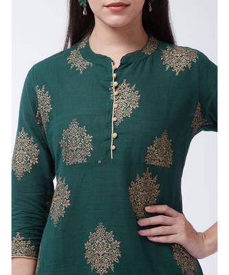 Green Printed Cotton Straight Kurti Set 5