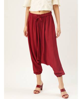 maroon plain cotton relaxed fit trouser pant 1