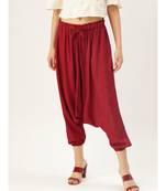 maroon plain cotton relaxed fit trouser pant