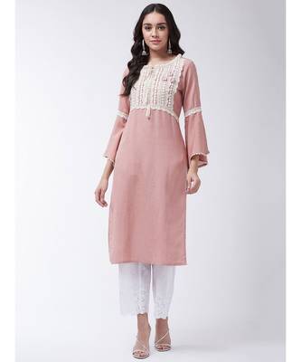 Pink Printed Cotton Straight Kurti Set 1