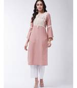 Pink Printed Cotton Straight Kurti Set