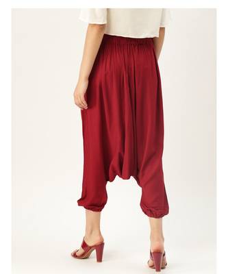 maroon plain cotton relaxed fit trouser pant 2