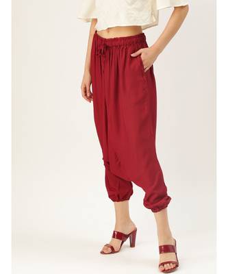 maroon plain cotton relaxed fit trouser pant 3