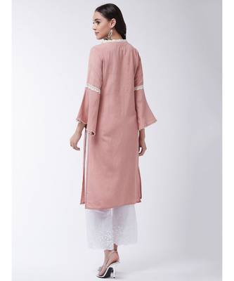 Pink Printed Cotton Straight Kurti Set 2