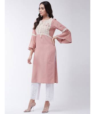 Pink Printed Cotton Straight Kurti Set 3