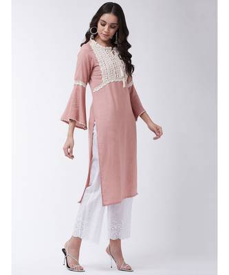 Pink Printed Cotton Straight Kurti Set 4