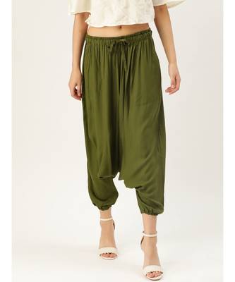 olive plain cotton relaxed fit trouser pant 1