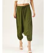 olive plain cotton relaxed fit trouser pant