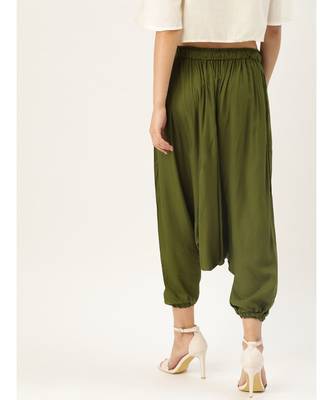 olive plain cotton relaxed fit trouser pant 2