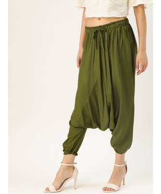 olive plain cotton relaxed fit trouser pant 3