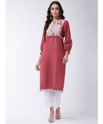 Red Printed Cotton Straight Kurti Set 1