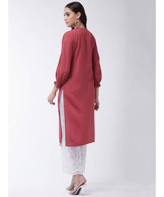 Red Printed Cotton Straight Kurti Set 2