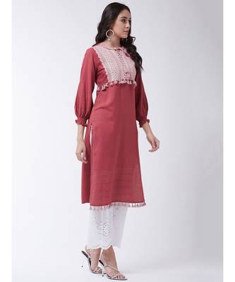 Red Printed Cotton Straight Kurti Set 4