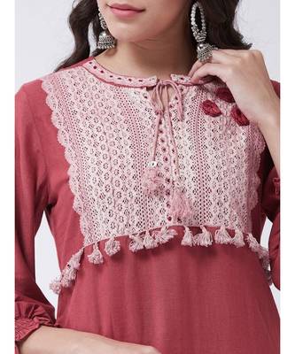 Red Printed Cotton Straight Kurti Set 5