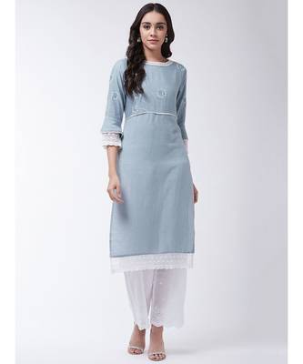 Blue Printed Cotton Straight Kurti Set 1