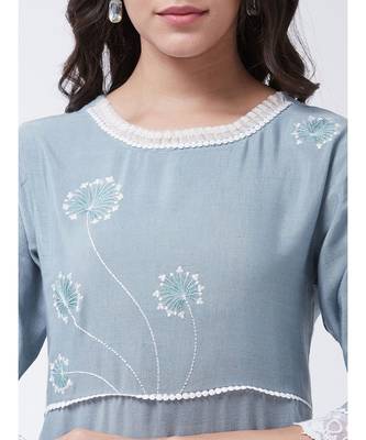 Blue Printed Cotton Straight Kurti Set 5
